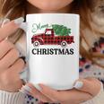 Merry Christmas White Buffalo Plaid Truck Tree Womens Coffee Mug Unique Gifts