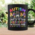 Autism Mom Raising Hero Messy Bun Autism Awareness Coffee Mug Gifts ideas