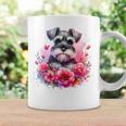 Watercolor Cute Miniature Schnauzer Dog Mom Pink Flowers Coffee Mug Gifts ideas