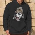 Chillin' Pit Bull Wearing Winter Beanie Hoodie Lifestyle