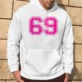 Number 69 Varsity Distressed Vintage Sport Team Player's Hoodie Lifestyle