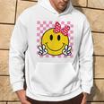Retro Happy Face With Bow And Checkered Pattern Smile Face Hoodie Lifestyle