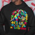 Autism Is My Superpower Autism Kid Colorful Puzzle Dinosaur Hoodie Unique Gifts