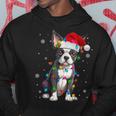 Boston Terrier Christmas Santa Hat Tree Lights Pajama Hoodie Funny Gifts