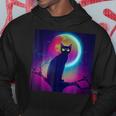 Cute Black Cat Spooky Yellow Purple Full Moon Logo Hoodie Unique Gifts