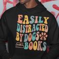 Easily Distracted By Dogs & Books Animals Book Lover Groovy Hoodie Unique Gifts