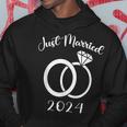 Just Married 2024 Wedding Rings Matching Couple Newlyweds Hoodie Funny Gifts