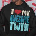 I Love My Awesome Twin Twins Brothers Matching Distressed Hoodie Unique Gifts