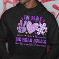 In May We Wear Purple For Fibromyalgia Awareness Peace Love Hoodie Unique Gifts