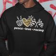 Peace Love Racing Leopard Print V Sign Heart Flag Racing Hoodie Unique Gifts