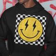 Retro Happy Face Distressed Checkered Pattern Smile Face Hoodie Unique Gifts