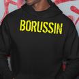 Schwarzes Hoodie mit gelbem BORUSSIN Schriftzug, Fußballfan Bekleidung Lustige Geschenke