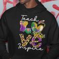 Teacher Mardi Gras Teach Love Inspire Carnival Beads Leopard Hoodie Unique Gifts