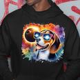 Total Solar Eclipse 2024 Colorful Beagle Dog Wearing Glasses Hoodie Unique Gifts