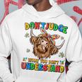 Dont Judge Understand Autism Awareness Day Cow Womens Hoodie Unique Gifts