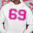 Number 69 Varsity Distressed Vintage Sport Team Player's Hoodie Unique Gifts