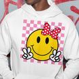 Retro Happy Face With Bow And Checkered Pattern Smile Face Hoodie Personalized Gifts
