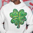 Shamrock Sequin Effect St Patrick's Day Four Leaf Clover Hoodie Funny Gifts