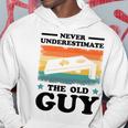 Never Underestimate The Old Guy Sack Toss Cornhole Hoodie Funny Gifts