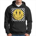Retro Happy Face Distressed Checkered Pattern Smile Face Hoodie