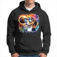 Total Solar Eclipse 2024 Colorful Beagle Dog Wearing Glasses Hoodie