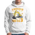 Children's Endlich Bin Ich 3 Jahre Dritter Birthday Digger Construction Site 80 Kapuzenpullover