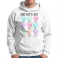 Christian Bible Verse God Says I Am Candy Heart Valentines Hoodie
