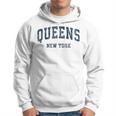 Queens New York Ny Vintage Varsity Sports Navy Hoodie