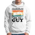 Never Underestimate The Old Guy Sack Toss Cornhole Hoodie