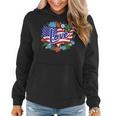 American PrideCute Red White Blue Flag And Flowers Women Hoodie