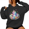 Colorido Unicornio De Huevo De Pascua Cuello Sudadera con capucha para mujer