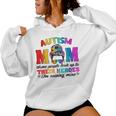 Autism Mom Raising Hero Groovy Messy Bun Autism Awareness Women Hoodie