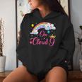 9 Year Old Birthday Decorations Rainbow On Cloud Nine 9Th Women Hoodie Gifts for Her