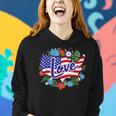 American PrideCute Red White Blue Flag And Flowers Women Hoodie Gifts for Her