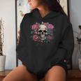 Eternal Harmony Enchanting Cool Skull And Floral Pink Roses Women Hoodie Gifts for Her
