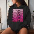 Vintage Justin Personalized Name I Love Justin Groovy Women Hoodie Gifts for Her