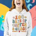 100 Days Of Coffee And Chaos Retro Cute 100Th Day Of School Women Hoodie Gifts for Her