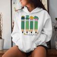 One Lucky Teacher Retro Pencils St Patrick's Day Shamrocks Women Hoodie Gifts for Her