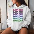 Personalized First Name Taylor Girl Groovy Retro Pink Women Hoodie Gifts for Her