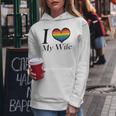 I Heart My Wife Lesbian Pride Typography With Rainbow Heart Women Hoodie Unique Gifts
