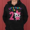 2Nd Birthday Girl Cat Kitten Let's Pawty I'm 2 Year Old Women Hoodie