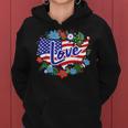 American PrideCute Red White Blue Flag And Flowers Women Hoodie