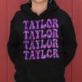 Girl Retro Taylor First Name Personalized Groovy Distressed Women Hoodie