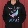 Just A Girl Who Loves Wolves Watercolor Cute Wolf Lover Women Hoodie