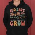 Retro Boho Flower Teacher 100 Days Watching My Students Grow Women Hoodie