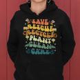Retro Groovy Save Bees Rescue Animals Recycle Earth Day 2024 Women Hoodie