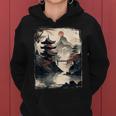 Vintage Japanese Flower Mountain View Landscape Graphic Women Hoodie