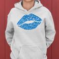 80S & 90S Kiss Mouth Lips Motif Vintage Blue Women Hoodie