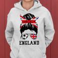 British Soccer Girl Mom Messy Bun England Flag Football Fan Women Hoodie