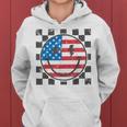 Happy 4Th Of July Groovy Smile Face Red White Blue Usa Flag Women Hoodie